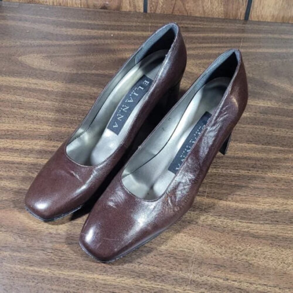 Women Brown Heel Dress Shoe Leather Upper 2-1/2" Heel